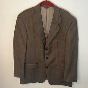 Bill Blass Men's Vintage 100% Pure Wool Brown Plaid Blazer Sports Coat 44/46